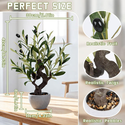 TOARTi Artificial Olive Tree Potted Plant with Stone Pot, 19" Tall Japanese Bonsai Tree Faux Plants Desk Plant, Realistic Greenery Decor for for Home Bedroom Bathroom Office Desk