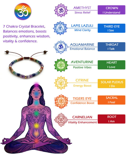 Mgiesg Chakra Healing Crystal Bracelet, 7 Natural Spiritual Crystal Gemstone Bracelet for Meditation, Anxiety Relief Positive Energy, Spiritual Relaxing Gifts for Women Friends with Gift Box