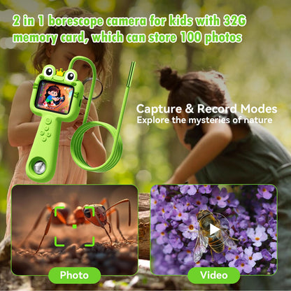 Kids Borescope with Light Borescope Snake Camera for Kids Rechargeable STEM Science Educational Outdoor Toy with 32GB Card Nature Exploration Birthday Gift for Boys & Girls Ages 4,5,6,7,8,9,10,11,12