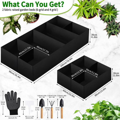 Fabric Raised Garden Bed, 6 x3 x1 FT Large Garden Grow Bags Rectangle Breathable Planting Containers with 4 Grids Reusable Heavy Pot Garden Tools for Vegetables Flowers Plants(128 Gallon Vol.)