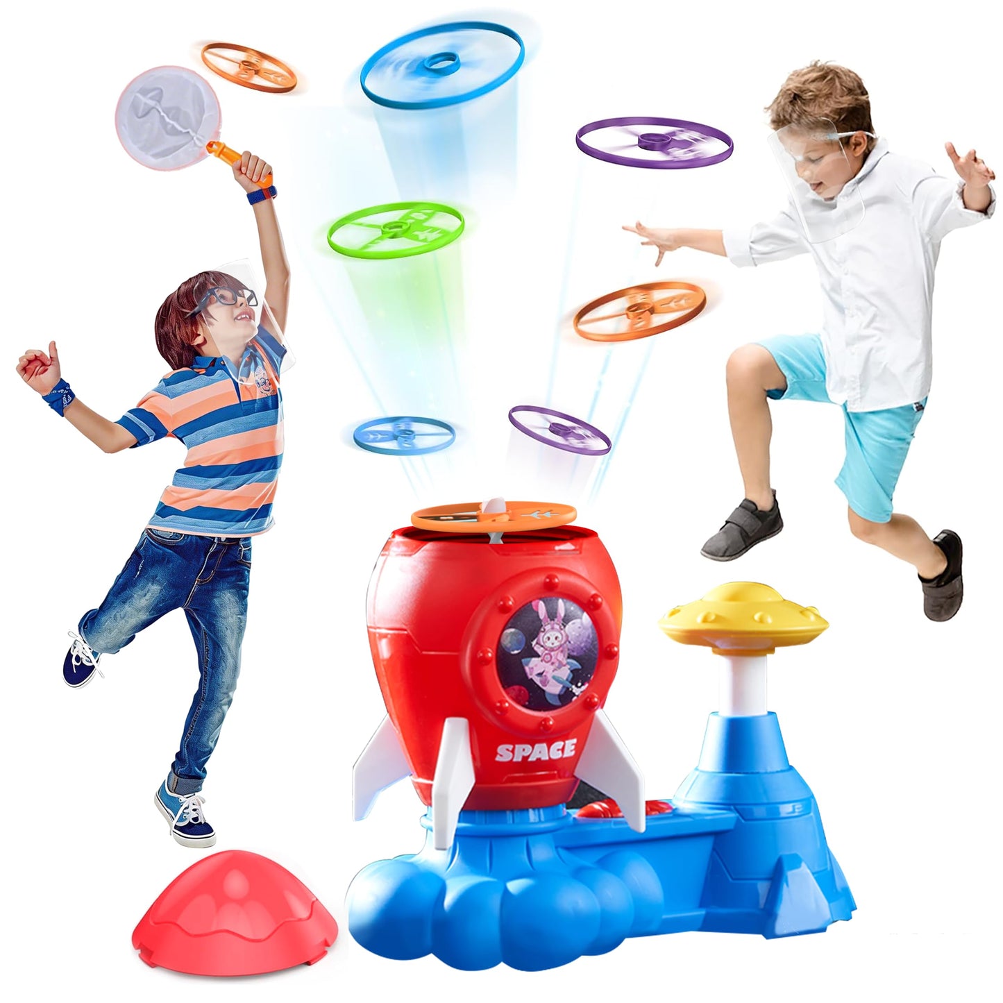 Outdoor Toys for Kids Ages 3-8: Flying Disc Rocket Launcher Toy Butterfly Chasing Games, Outside Activities Toy for Kids Ages 3 4 5 6 7 8, Yard Games Birthday Gift for Toddlers Boys Girls, Red