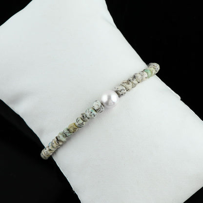 CRYSTALIS Natural K2 Jasper Beads Adjustable Bracelet with Elegant Pearl, High Grade Gemstones, Chakra Healing Stones, Gift Giving Jewelry, 925 Sterling Silver Womens Bracelet 8 inch