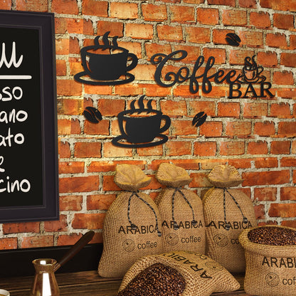 Ferraycle Coffee Bar Rustic Metal Sign Rustic Coffee Bar Hanging Wall Decor Coffee Signs for Coffee Bar Metal Coffee Wall Art for Coffee Bar Home Office Kitchen (Coffee Bar, Bean and Cup Style)