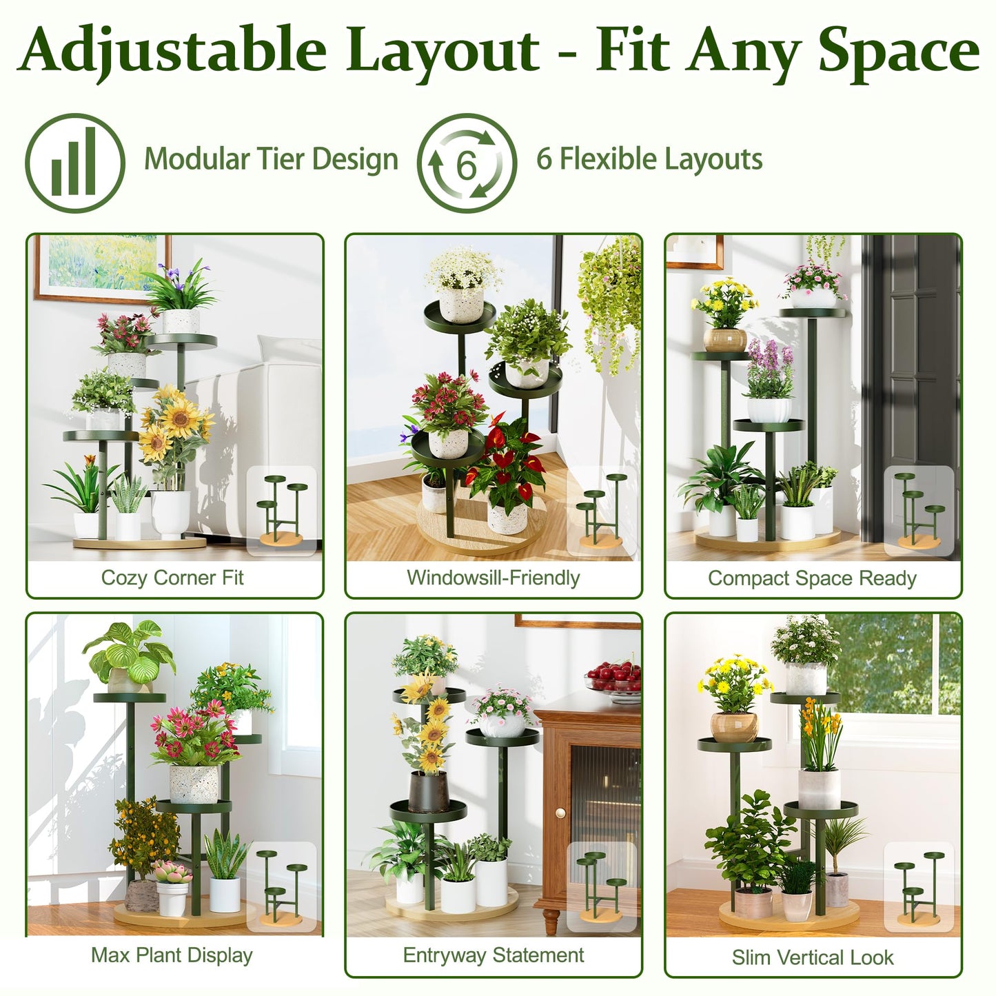 NQW 3 Tiered Tall Plant Stand for Multiple Plants Corner Display Rack Tiered Flower Stand Plant Table for Living Room Balcony Garden Patio