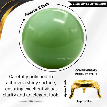 Amazing Gemstone Green Aventurine Crystal Ball with Stand - 2 Inches Crystal Sphere Meditation Balls for Witchcraft and Decorative Balls