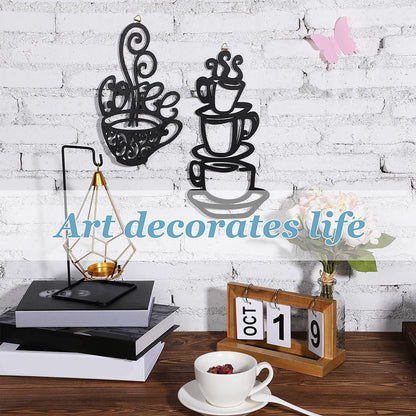 Jetec 2 Pieces Coffee Wall Decor Black Cup Silhouette Kitchen Wall Art Decor Coffee Bar Accessories