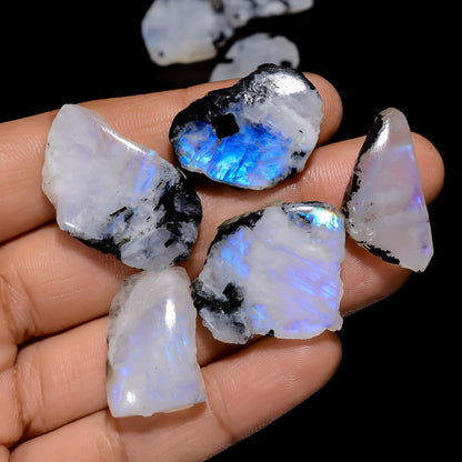 Natural Moonstone Raw Slice Gemstone- Healing Crystals for DIY Jewelry Making -Loose Natural Cabochon (5 Pcs)