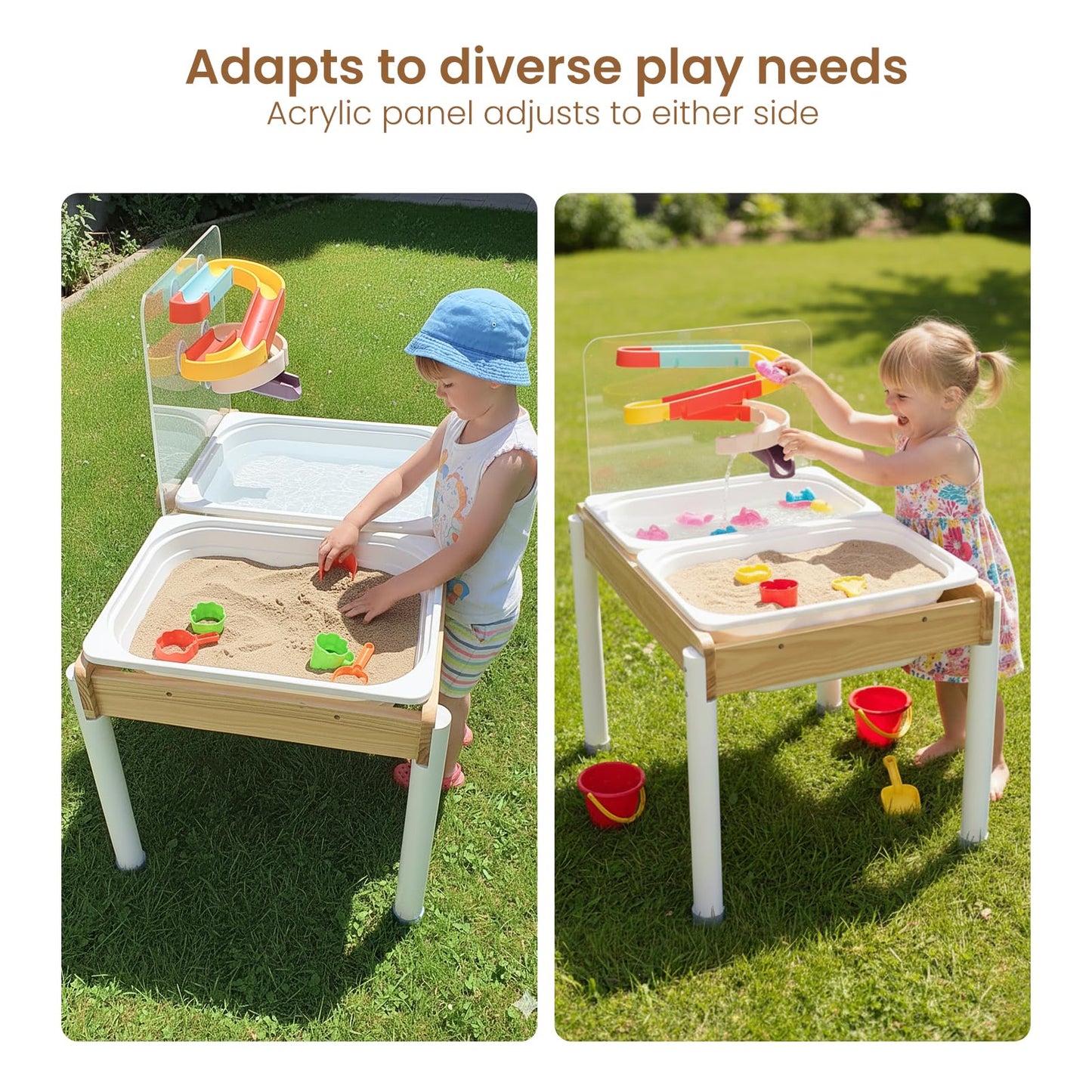 Woodtoe Sand and Water Table for Toddlers, Wooden Sensory Play Activity Table with Dinosaur Puzzle, 2 Collapsible Bins, Acrylic Board & Water Track Toys, Summer Outdoor Toys Kids Playset for Age 3+