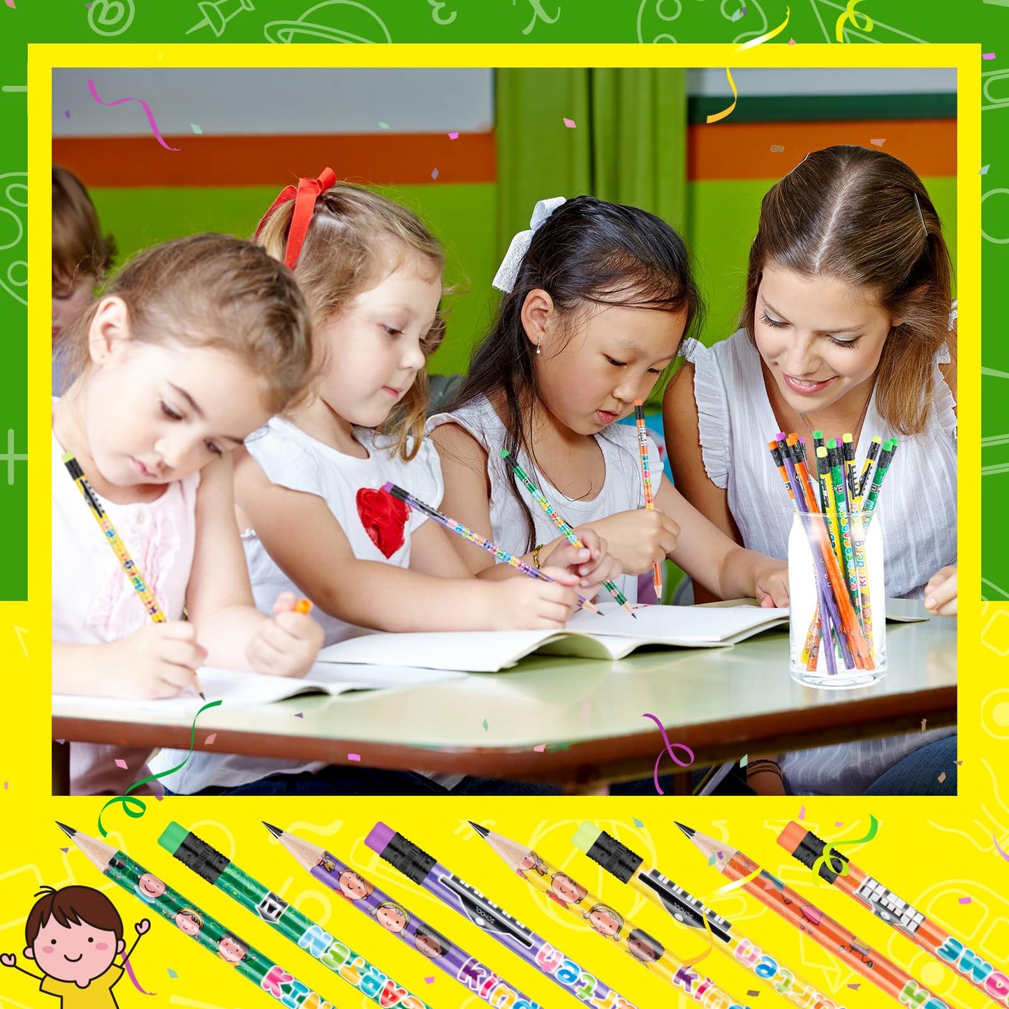 Spakon 100 Pcs Kindergarten Pencils for Kids Girls Cute Kindergarten Pencils Kindergarten Here I Come School Supplies for Classroom Reward Party Favor with Erasers