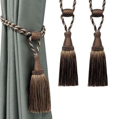 Fenghuangwu Curtain Tiebacks Handmade Elegant Curtain Tie Backs Holdbacks with Tassel for Home Office Decor 2 Pack - Dark Coffee