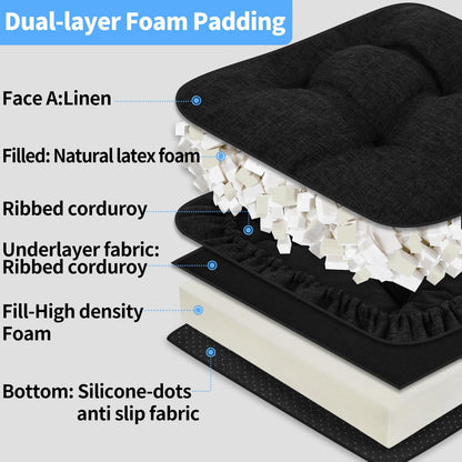 BUYUE Natural Latex Foam Support Chair Cushion for Elderly, 2-Tier Removable, 2-Faced Reversible Recliner Chair Pad Couch Armchair Seat Cushion Replacement, 20" x 20" x 5", Black