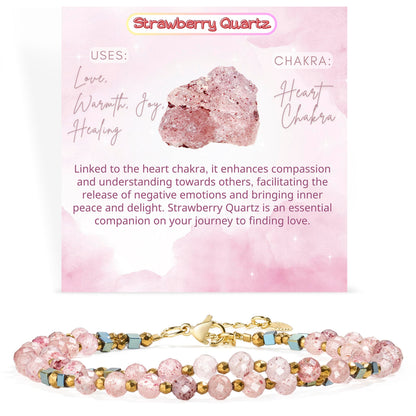 Farfume Strawberry Quartz - Love & Warmth - Crystal Beaded Bracelets, Chakra 4mm Natural Stone Beads Bracelets, Gemstone Spiritual Jewelry Gifts for Mother's Day