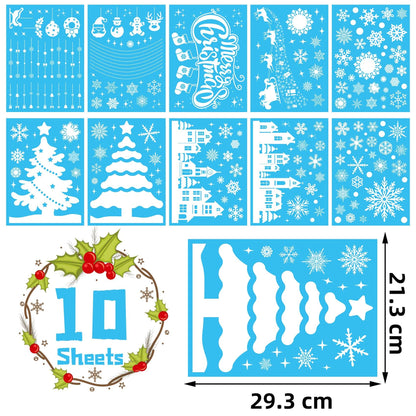 MISS FANTASY Christmas Window Clings Decorations, 10 Sheets Merry Christmas Scene Window Stickers for Glass Window Snowflakes Decals White Winter Snow Scene Xmas Decorations for Home Indoor
