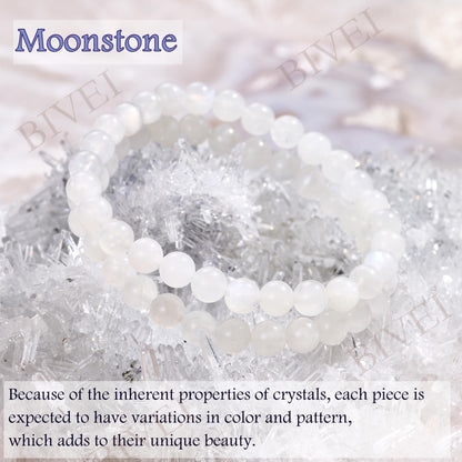 Bivei Moonstone - Intuition - 6mm Beaded Bracelets for Women Handmade Semi Precious Natural Stone Stretch Elastic Jewelry for Women Yoga Protection Gifts