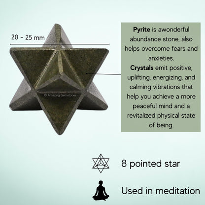 Amazing Gemstone Pyrite Merkaba Crystal - 1 Inches Metaphysical Merkaba Star for Meditation - Energetic Tetrahedron Crystal and Healing Stones for Spiritual Growth and Healing (20-25mm)