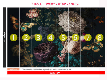 NIUONENIU Large Butterfly Flower Self-Adhesive Wallpaper Wall Decals, Suitable for Bedroom Accent Walls and Living Rooms