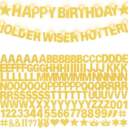 175Pcs DIY Glitter Customizable Banner Kit Custom Banner Happy Birthday Personalized Letter Banners Decor for Christmas Baby Shower Birthday Party Decorations Supplies(Glitter Gold）