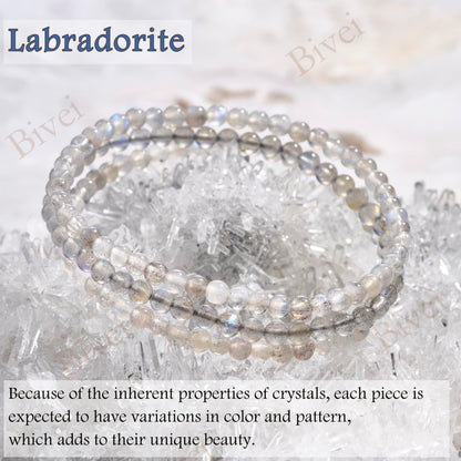 Bivei Labradorite - Protective - 4mm Beaded Bracelets for Women Handmade Semi Precious Natural Stone Stretch Elastic Jewelry Yoga Protection Gifts Small