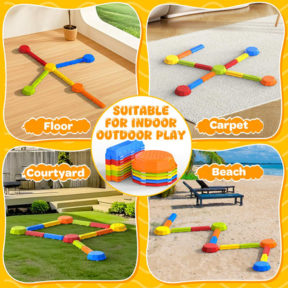15PCS Rainbow Stepping Balance Beam Stones for Kids Toddlers - Indoor & Outdoor Sensory Toys for Outside Play Games,Without Light Up&Music Non-Slip Jumping Blocks for Obstacle Course Boy Girl Gifts