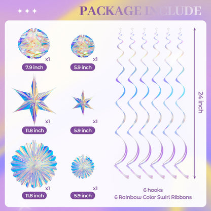 BTSD-home Iridescent Party Decorations with Hanging Honeycomb Ball Decorative Paper Fan Snowflake Garlands Ribbons Disco Party Wedding Birthday Graduation Christmas Celebration Decor Supplies