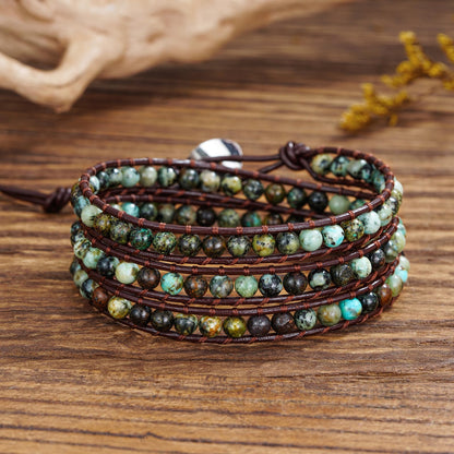 Plumiss Boho Natural 4mm African Turquoise Beads Stone 3 Wraps Bracelet Jewelry for Women Men