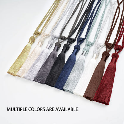 NICEEC 2 Pack Long Tassel Curtain Tiebacks Handmade Braided Rope Knot Drape Tie Backs European Style Decorative Curtain Holdbacks for Home & Office Window Drapery (Dark Beige)
