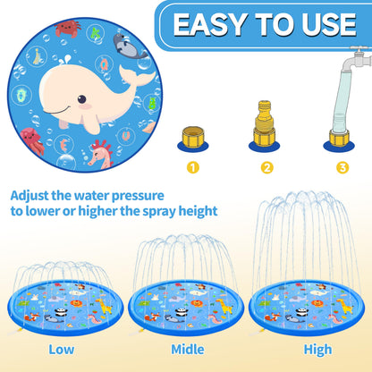 Non-Slip Splash Pads for Toddlers 1-3, Thickened 69-Inch Sprinkler Pool – Fun Outdoor Water Play Mat for Kids, Children, and Dogs – Safe Summer Backyard Fountain Toy (Blue)