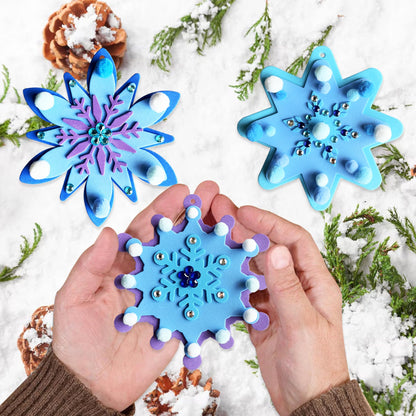 MLOLM 24 Sets Winter Snowflake Crafts Kit DIY 3D Christmas Snowflake Ornament Craft Kits Make Your Own Snowflake Sticker Pompoms for Winter Christmas Holiday Home Activities Party Favors