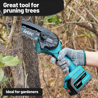 Tietoc Mini Chainsaw 8 inch Cordless with 2x 4000mAh Batteries, Battery Powerd Chain saw with Oiler, Lightweight Handheld Saw for Household & Garden, Gifts for Men, Dad, Husband, Gardener and DIYer