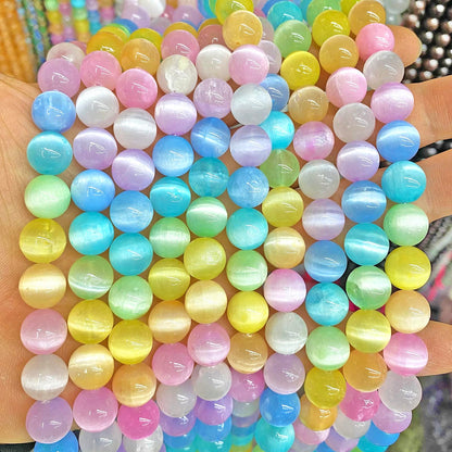 6MM 60PCS Colorful Selenite Gypsum Stone Crystal Beads for Jewelry Making DIY Bracelet