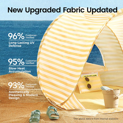 Tiny Land Baby Beach Tent – Pop Up Baby Tent with UV Protection, Portable Baby Beach Essentials, 35.4"x27.6"x31.5" Sun Shelter for Infants, Baby Summer Outdoor Use (Pastel Yellow Stripes)