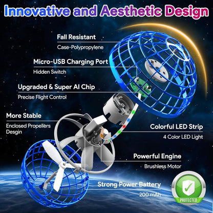 Flying Orb Ball Toys 2025, Soaring Hover Boomerang Spinner Hand Controlled Mini Drone Cosmic Globe Spinning Kids Adults Outdoor Fly Toy Birthday Gift Cool for Boys Girls 6 7 8 9 10 11 12 Year(Blue)