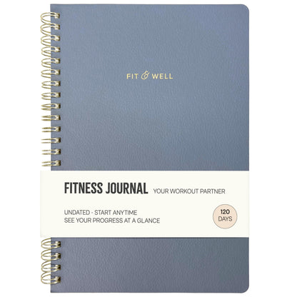 Kunitsa Co. Fitness Journal for Women - Track Workouts, Meals, and Weight Loss, Undated, Fits 120 Workouts, Dusty Blue, 6 x 8.5 Inches