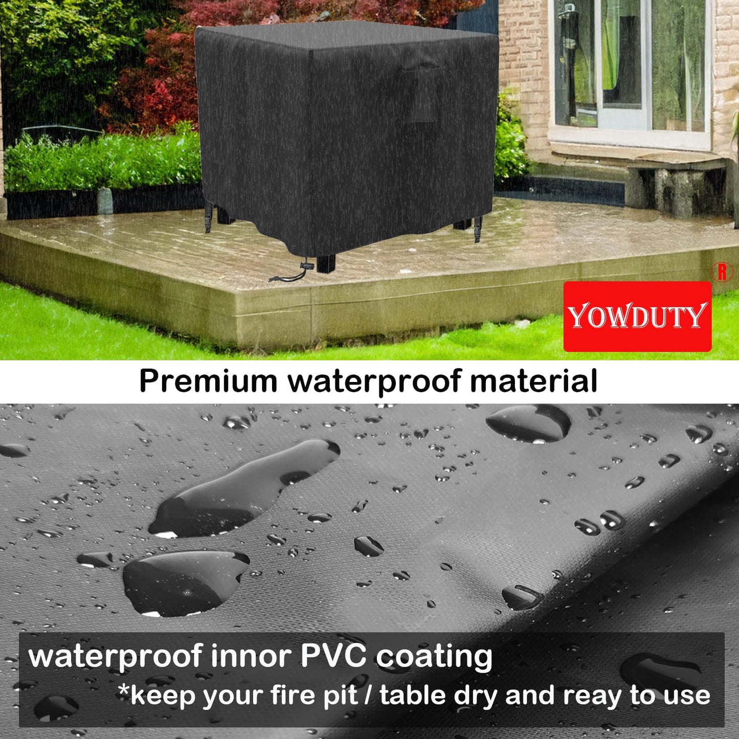 YOWDUTY Propane Fire Pit Cover Square 32 Inch, Waterproof Heavy Duty 600D Gas Fire Pit Table Cover 32 x 32 x 25 Inch, Fit 28/29/30/31/32 Inch Firepit Table, All-weather Protection For Patio