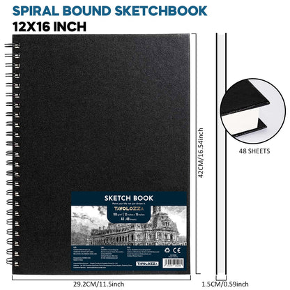 TAVOLOZZA 11.7"x16.5" Spiral Sketchbook, 48 Sheets / 96 Pages, A3 Sketchbook Mixed Media, Hard Cover Sketch Book for Painting, Acid-Free Drawing Pad1