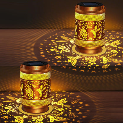 2 Pack Hummingbird Solar Lanterns Outdoor Waterproof,Hanging Solar Lights Garden Decor,Christmas Decorations Birthday Gifts for Women Mom Grandma,Metal Hollowed-Out Lanterns for Yard,Patio,Porch