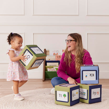ECR4Kids SoftZone Picture Me Building Block Playset, Stacking Cubes, Earthtone, 4-Pack