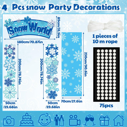 VitalCozy 7pcs Birthday Party Decorations Snowflake Tinsel Foil Fringe Curtains Porch Banners Snow Rug Backdrop for Wonderland Party Decoration Winter Supplies