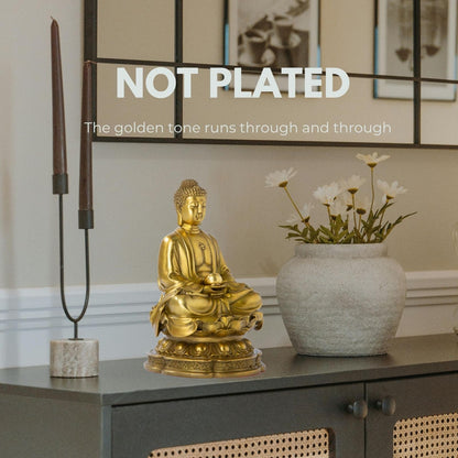 MILY-ART Lost-Wax Cast Genuine Brass Buddha Statue 7.87" – Heavy 3.3lb Handcrafted Meditating Figurine for Zen Garden, Shrine Altar, Meditation Room – Not Plated