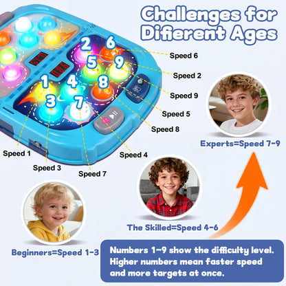 Whack Game Mole, Game 3+ Year Old, 3 Year Old Boy, 4 Year Old Toy, Gift for 3 Year Old, 11x15in Larger 2-Players Whack Toy with 5 Modes, 9 Speeds, 54 Levels, Light&Sounds, Birthday Gift for Todders