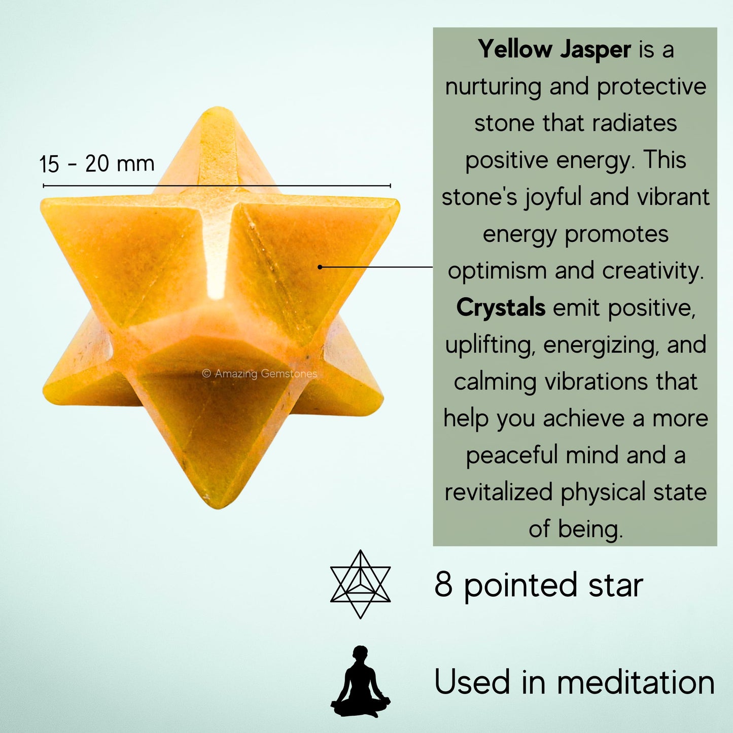 Amazing Gemstone Yellow Jasper Merkaba Crystal - 0.75 Inches Metaphysical Merkaba Star for Meditation - Energetic Tetrahedron Crystal and Healing Stones and Healing (15-20mm)