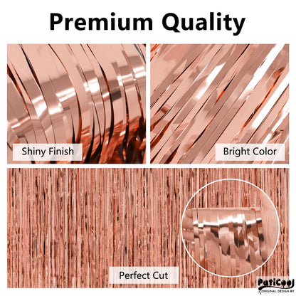 PatiCool Thicken Rose Gold Tinsel Backdrop 2 Pack 3.3 x 6.6 FT, Foil Fringe Curtains, Birthday Decorations for Women Girls, Bachelorette Bridal Shower Decorations