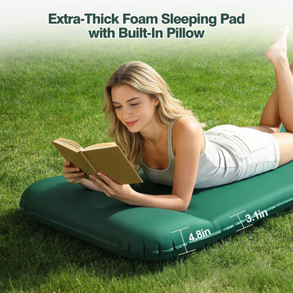 Zzuvjoy Memory Sleeping Pad, 3.1" Ultra-Thick Foam Sleeping Mats for Camping, 9.5 R-Value Insulated Self Inflating Sleeping Pad with Pillow, Camping Mattress Pad for Car Travel Tent