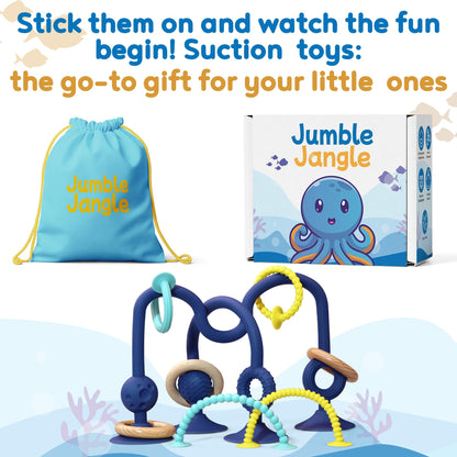 JoySprout Jumble Jangle Baby Teething Toys – Suction Cup High Chair Toys for Babies 6-12 Months | BPA-Free Baby Suction Toy for Highchair Tray, Table, Sensory Play, Teething Relief Essentials