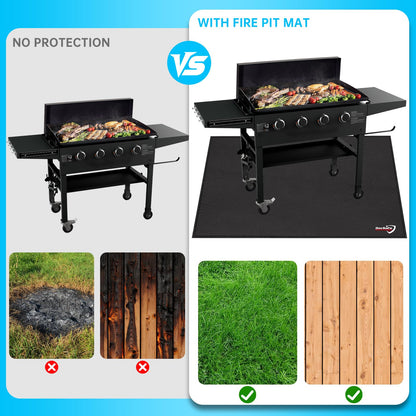 DocSafe 65 x 42 inches Under Grill Mat,Large 4 Layers Fire Pit Mat,Fireproof Mat Heat Insulated Protector for Deck,Patio,Grass,Smoker,BBQ,Reusable Oil-Proof and Waterproof Indoor Fireplace Pad,Black