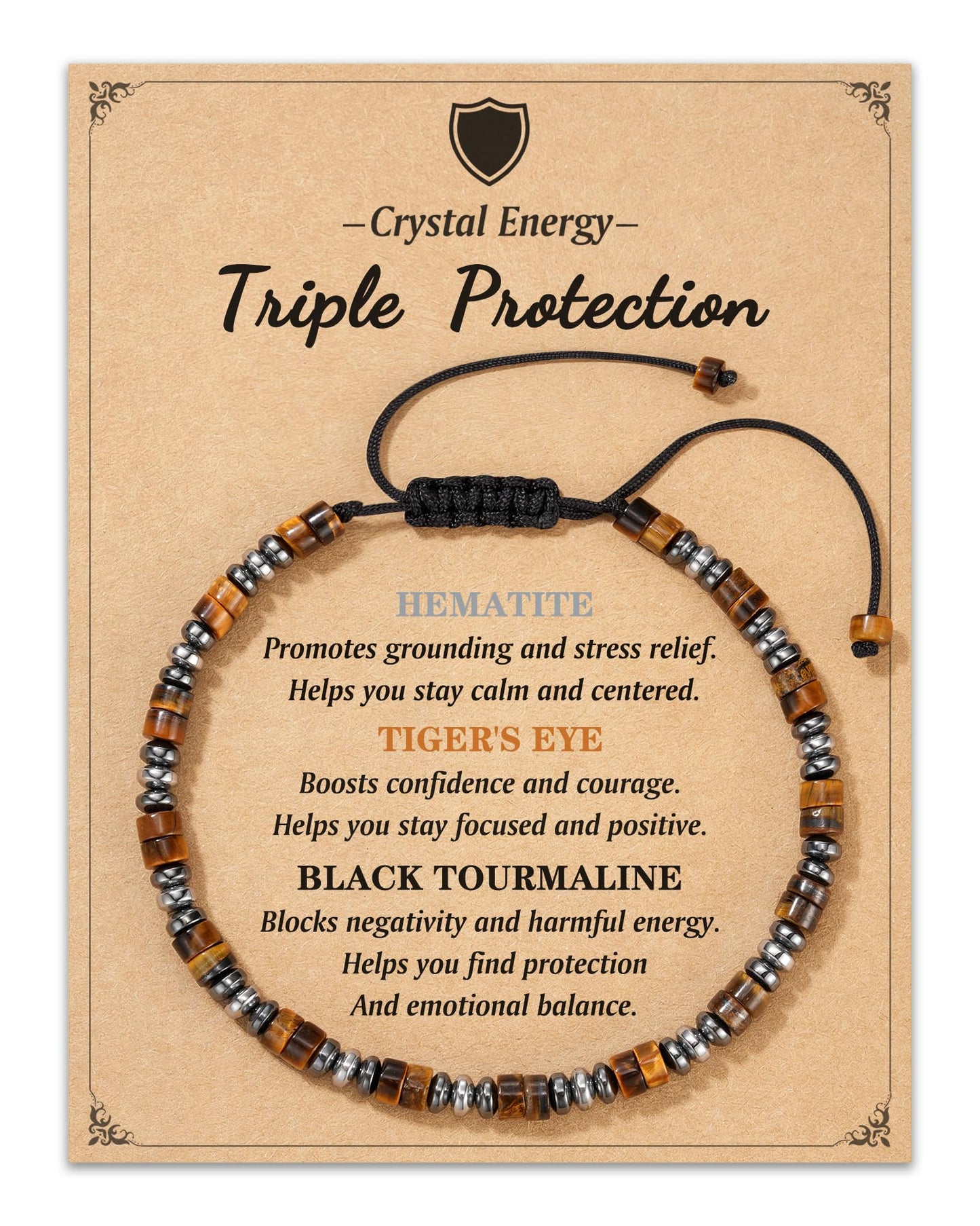 LAVEIR Triple Protection Bracelets Hematite Tigers Eye and Black Tourmaline Bracelet Grounded Empowered Protected for Men & Women Gifts for Mothers Fathers Day Christmas Birthdays Anniversary