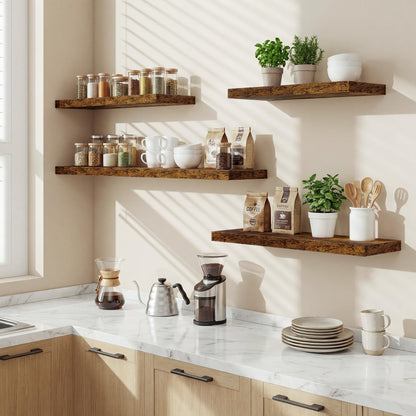 36 Inch Black Floating Shelves for Wall,9.3" Deep Long Floating Shelf Set of 2,Wood Wall Mounted Shelves Farmhouse Home Decor,Wall Storage Shelf for Bathroom Bedroom Living Room Office,Rustic Brown