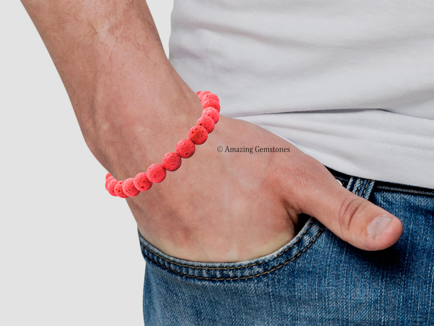 Amazing Gemstone Crystal Bracelet for Women Men's Gifts - Protection Healing Crystal Bracelet - 8mm Gemstone Beaded Stretchable Bracelet Pulseras Para Hombres Mujer Stocking Stuffers Mothers Day Gift (Red lava)