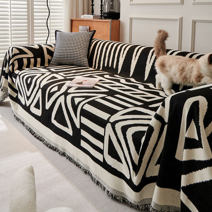 VClife Boho Couch Cover for Dog, Soft Cooling Sofa Cover for Sectional L Shape, Breathable Fabric Furniture Protector for Pet, Reversible White and Black Checkered Plaid Sofa Slip Cover Futon Cover
