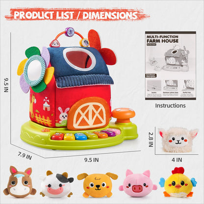 Vanvimen Musical Baby Toys 6-12 Months, Surprise Barn with 7 PCS Stuffed Farm Animals, 4 Mode Sound and LED Lights, Montessori Sensory Toys for 6 12 Months, Ideals 6 7 8 9 Month Old Baby Gifts Toy